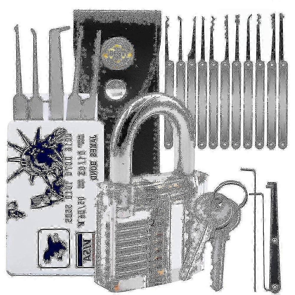 20piece Lock Pick Set, With Transparent Practice Padlock, Pick Lock Kit For Beginner 25-26