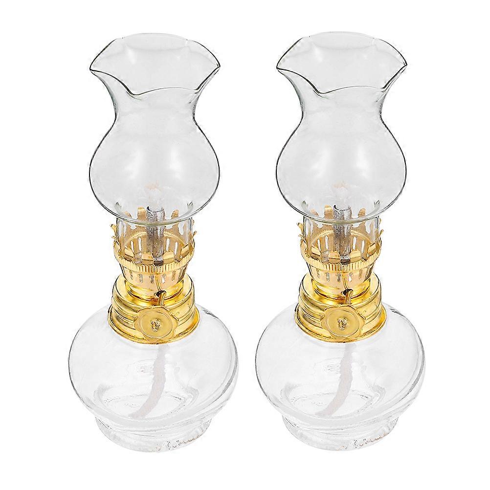 Portable Vintage Oil Lamp for Emergency Lighting 2Pcs Small Kerosene Lamp