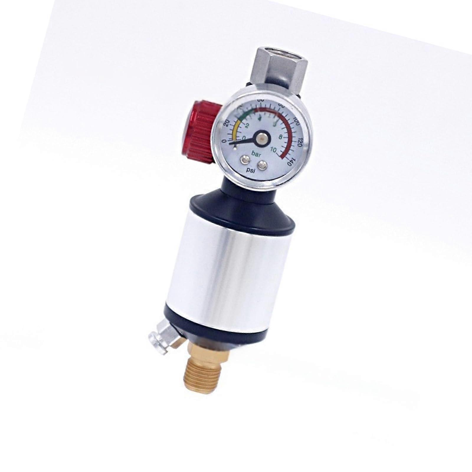 Air Compressor Regulator with Air Filter and Pressure Gauge for Spray Tools, Silver Metal