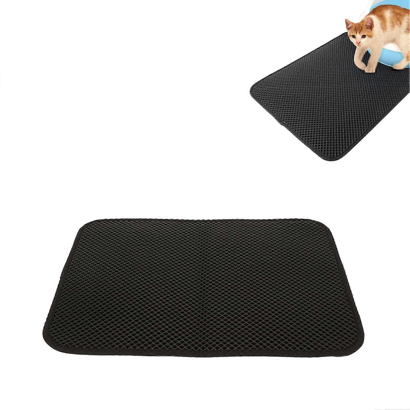 Cat Litter Mat Double Layer EVA Urine Proof Trapper for Litter Boxes, Easy Clean Scatter Control for Kittens, Black 1 Count