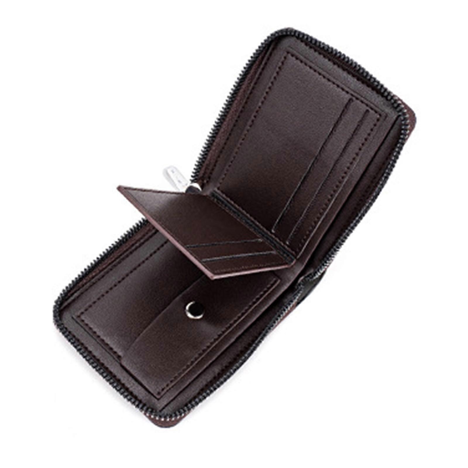 Portable Men's Retro Coin Purse Secure Zipper Closure PU Short Wallet Suitable for Everyday Use  Light Brown