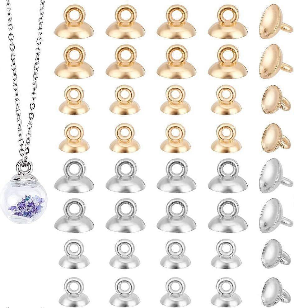 200pcs 2 Sizes Bead Cap Pendant Bails 2 Colors Bead Caps with Loop Round Bails Clasp Dangle Charm Bead Pendant Connector for Globe Glass Pendants Earr