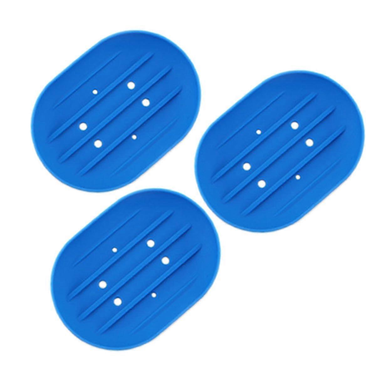 3 Pack Silicone Soap Dish with SelfDraining NonSlip Design for Bathroom and Kitchen, Blue
