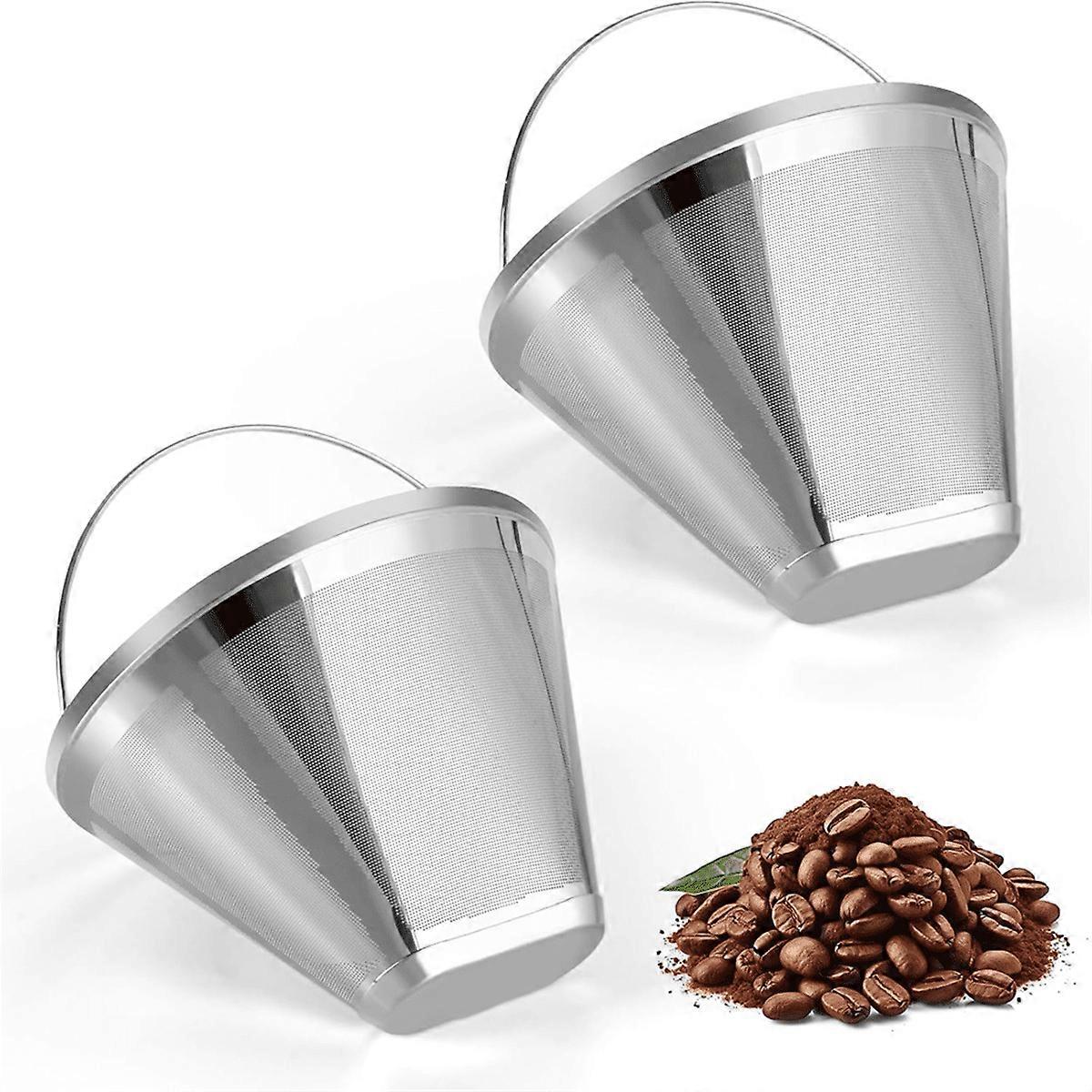 Stainless Steel Coffee Filter, Suitable for Coffee Filter Replacement, 4 Cone Permanent Coffee Filter 2Pcs