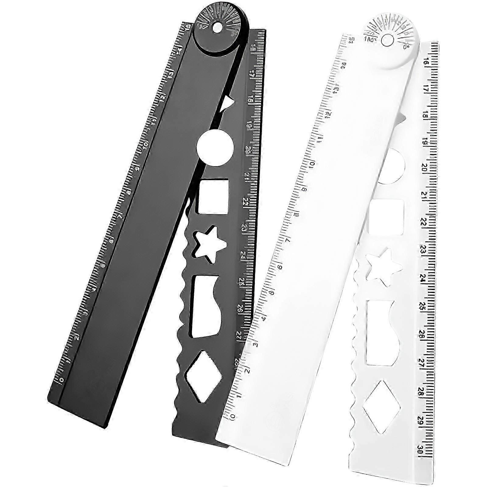 2Pcs Multifunctional Folding Drafting Ruler Geometric Measuring Tool For Student Architect Drawing Engineering Drafting Multicolor