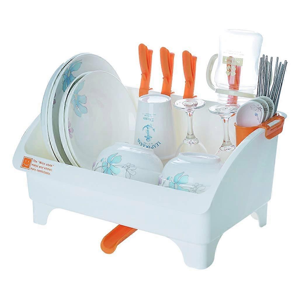 Dish Drying Rack with Integrated Drip Tray, 360° Rotating Kitchen Drain Holder for Plates, Cups, Fruits and Vegetables