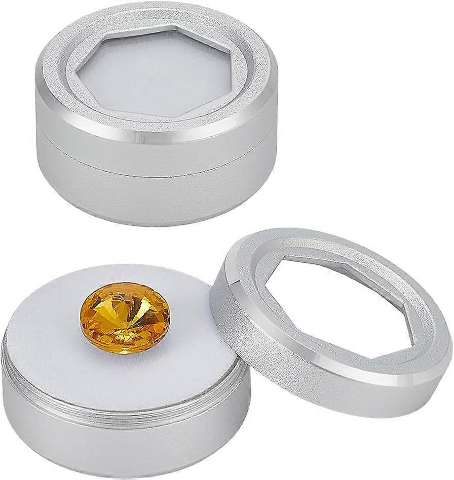 2Pcs 1.560.75 Inch Mini Silver Round Stone Box Small Loose Diamond Gemstone Display Box Jewelry Display Container with Glass Lid and Sponge Inner Core