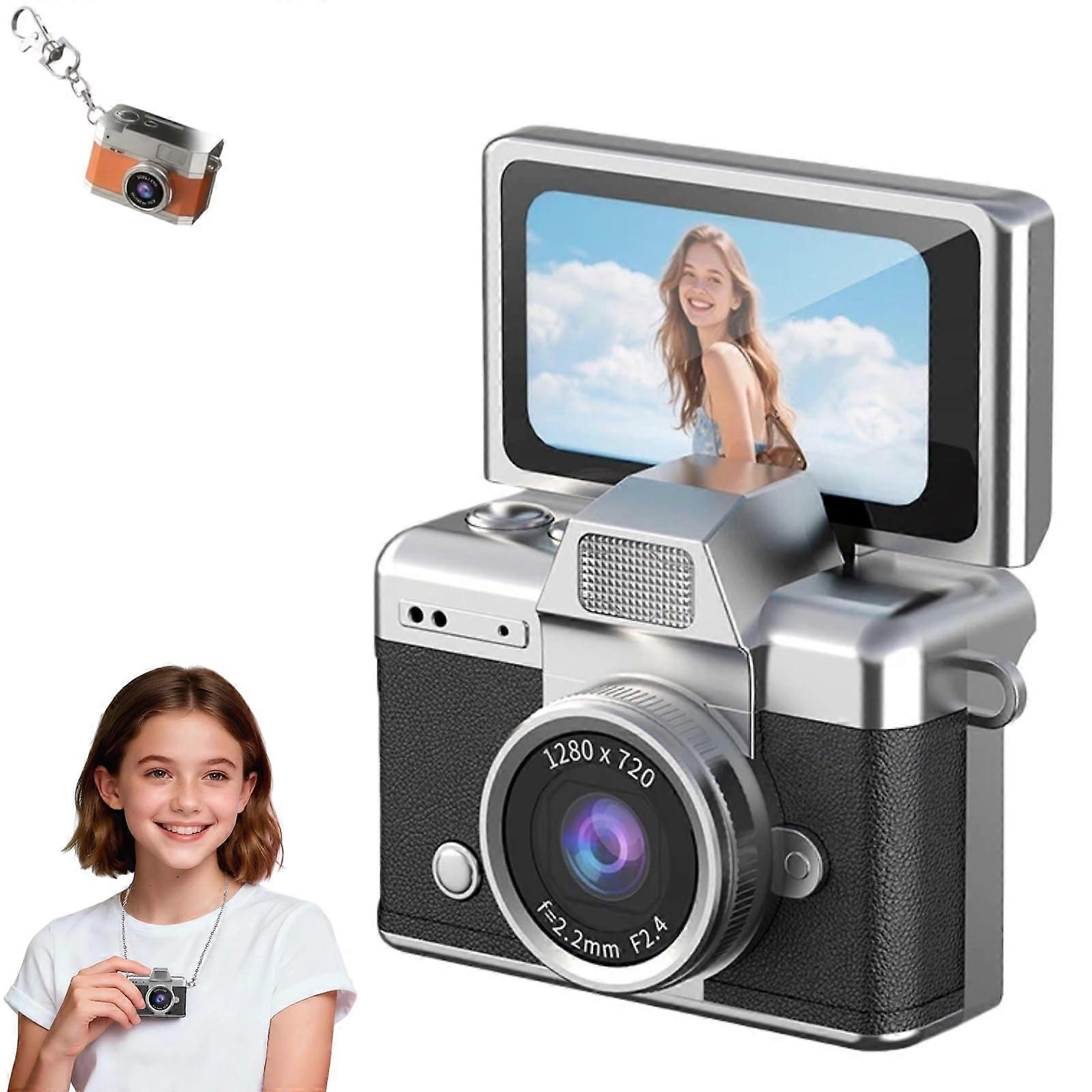 1080P Mini Keychain Camera with IPS Screen, Retro Filters, Long Battery Life, 128GB Black