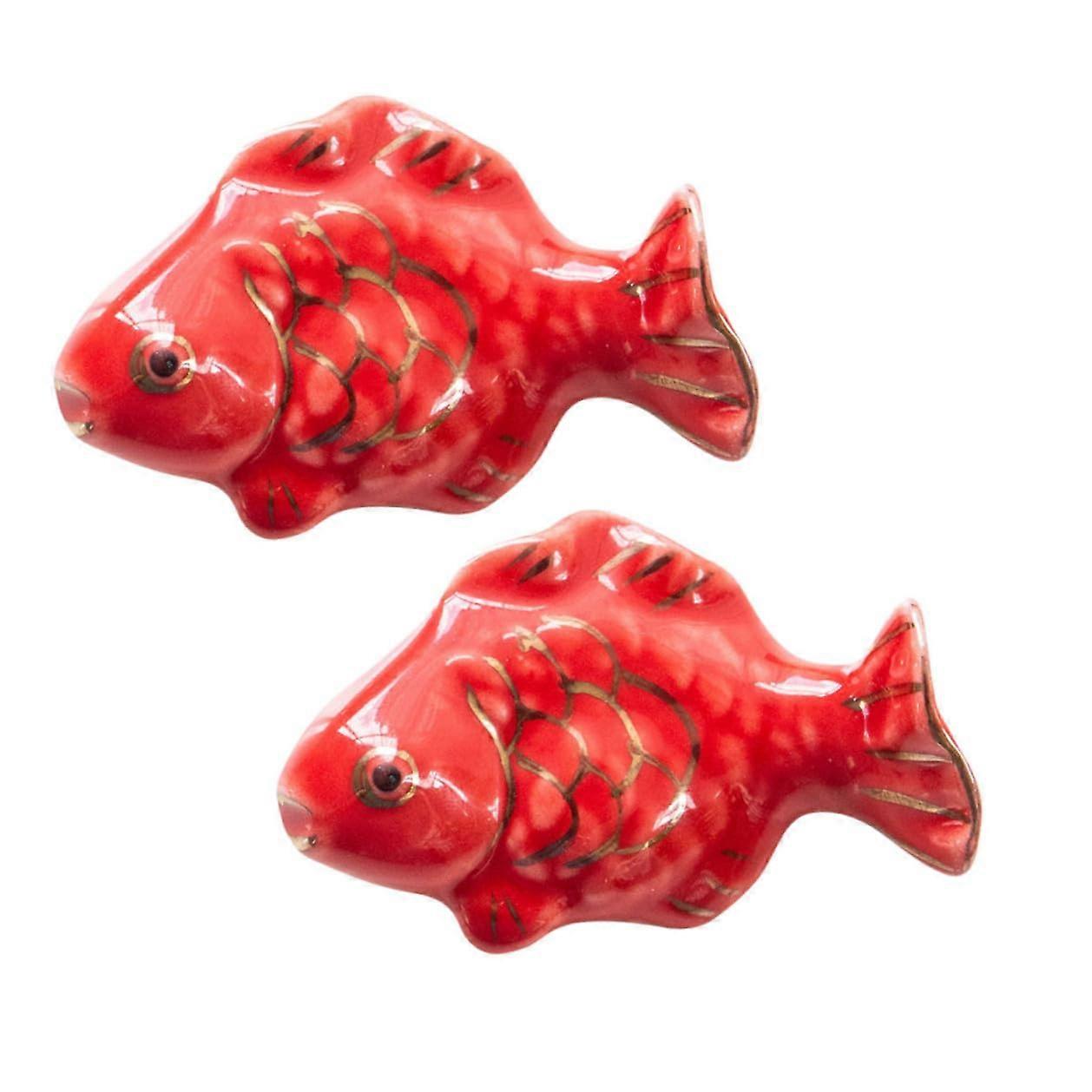 2pcs Red Goldfish Ceramic Chopstick Rest with Gold Edges for Hygienic and Elegant Table Decoration