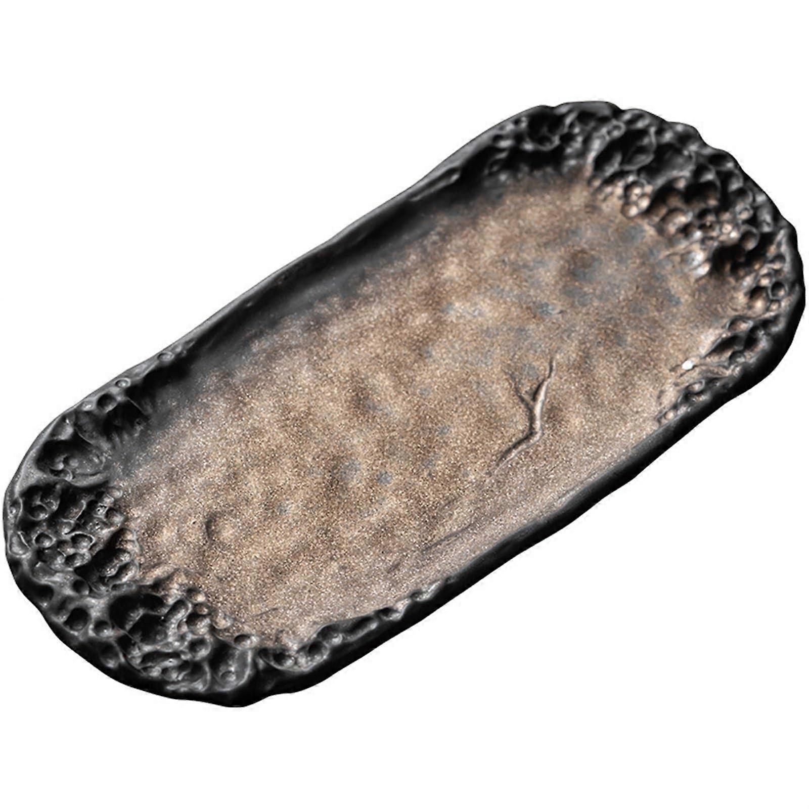 Kung Fu Tea Tray with Hidden Spill Water Tank, Ceramic Serving Tray for Home and Office 31x14cm