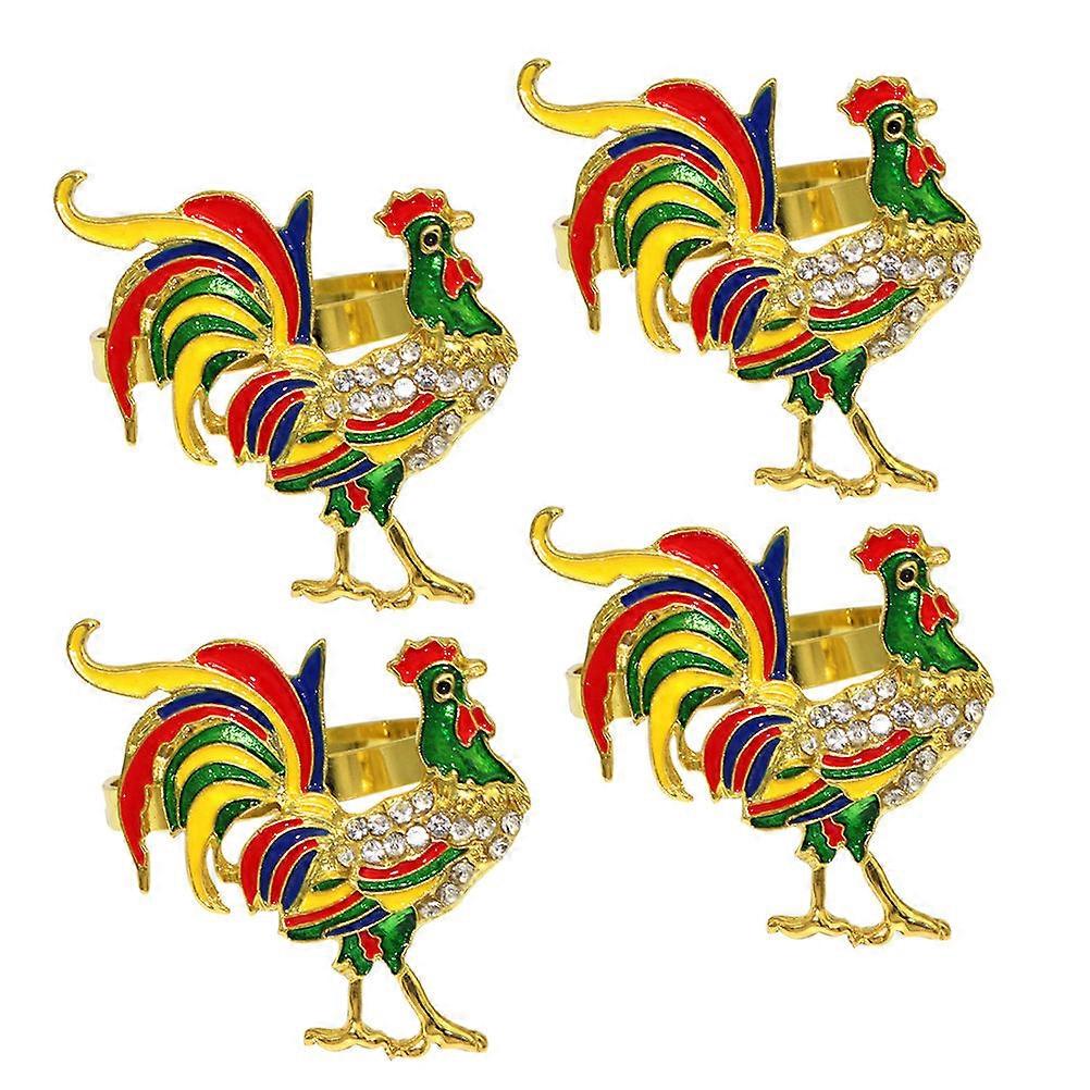 Rooster Napkin Rings Metal Buckles for 4Pcs Easter Dining Table Decor