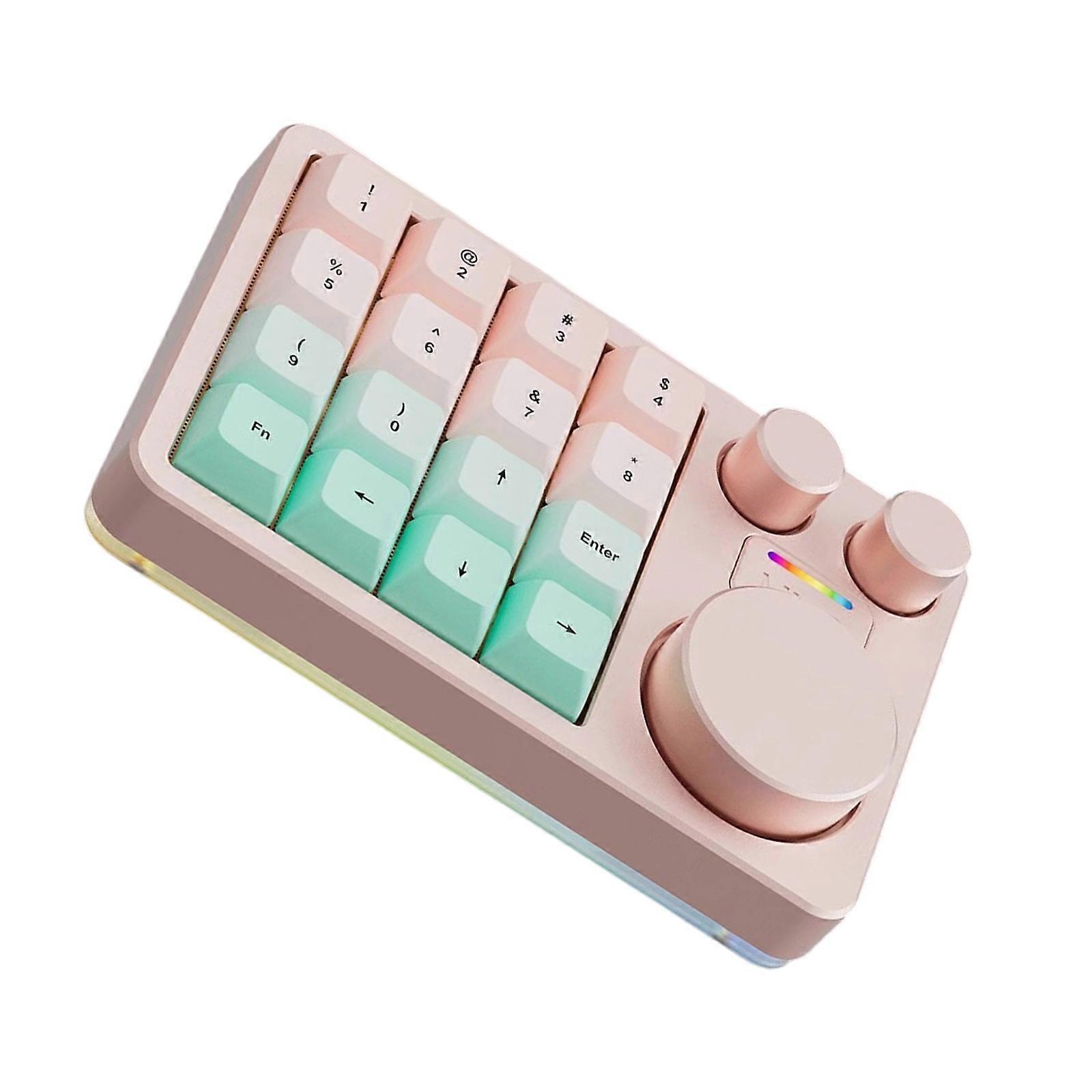 Programmable Mini Keyboard Featuring 16 Keys Three Knobs For Customizable Macros Compatibles Multiple Systems  Pink