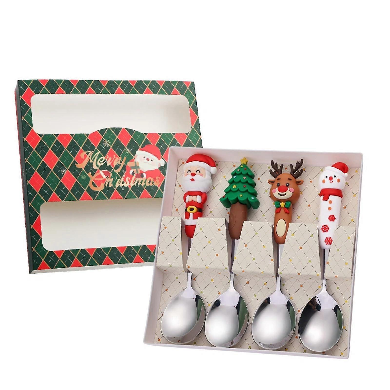 Christmas Spoon and Fork Set with Creative Santa and Tree Design, Large Holiday Tableware Gift Box