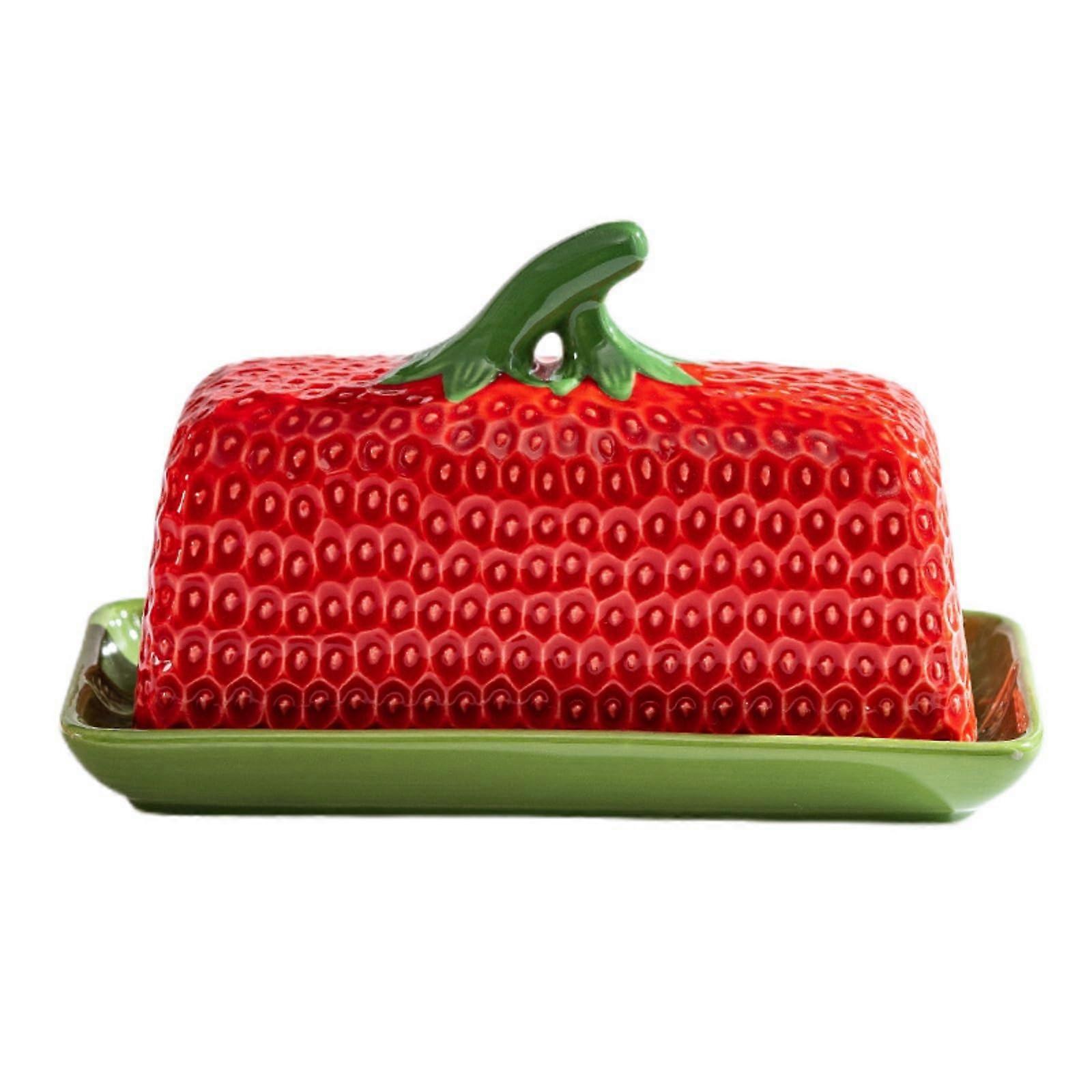 Ceramic Butter Dish with Lid, Vibrant Strawberry Design, Large Capacity Kitchen Decor