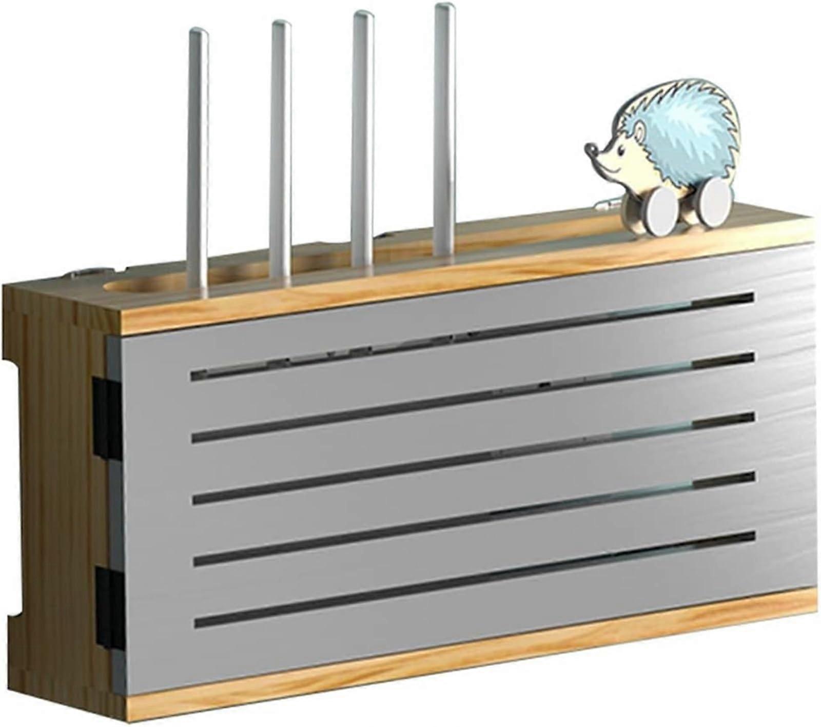 WiFi Router Storage Box Wall Mounted Shelf with Ventilation Holes Cable Organizer Grey