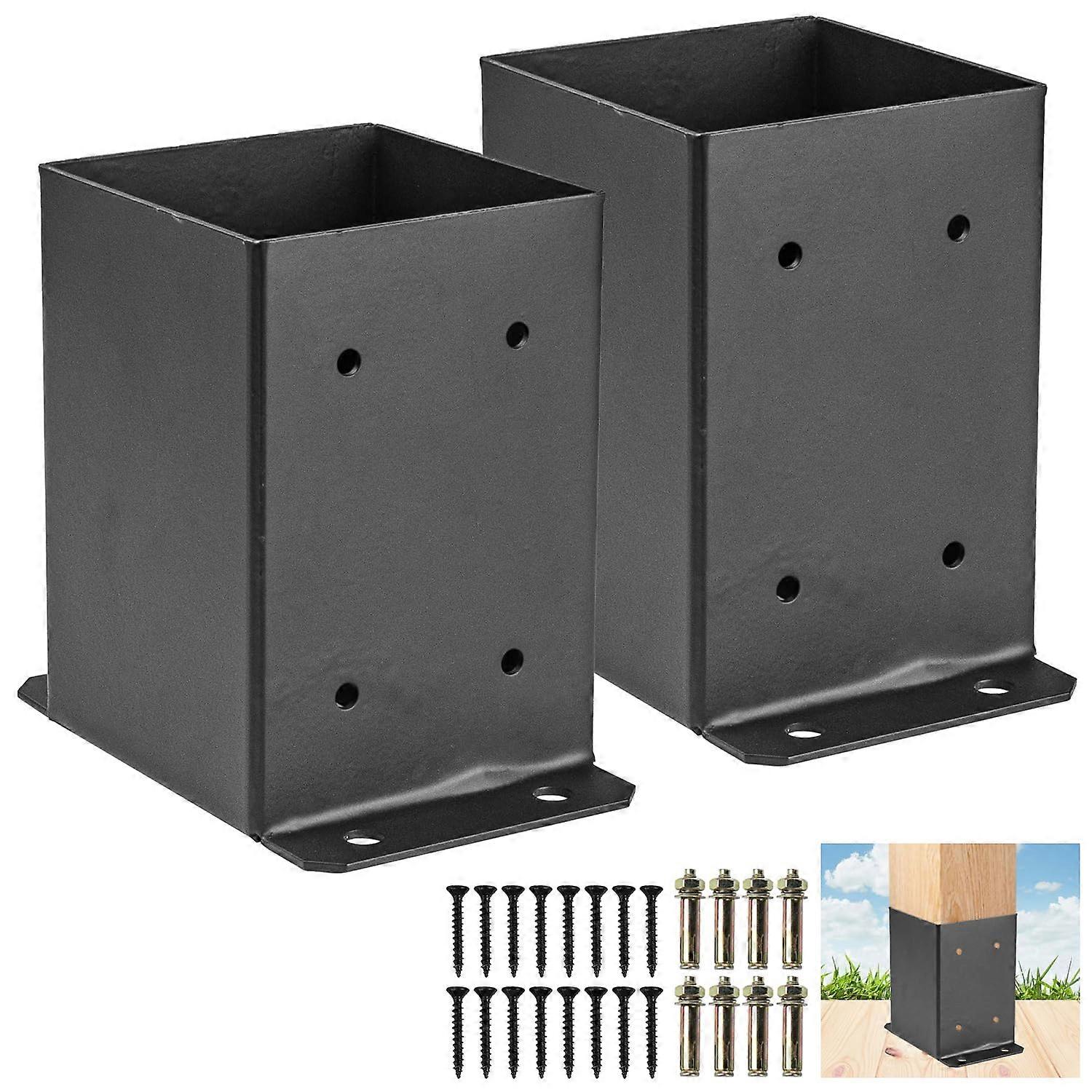 4x4 Post Base Brackets 2pcs Heavy Duty Steel Deck Post Anchor MoistureProof Raised Design