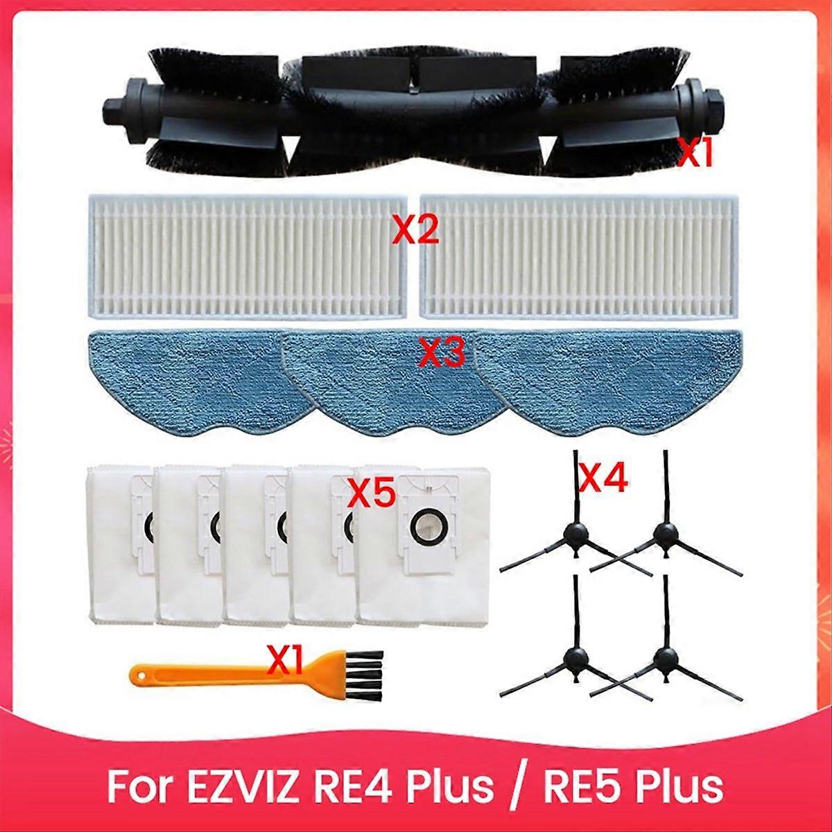 For EZVIZ RE4 Plus / RE5 Plus Main Side Brush HEPA Filter Mop Cloth Dust Bags Robot Vacuum Cleaner P