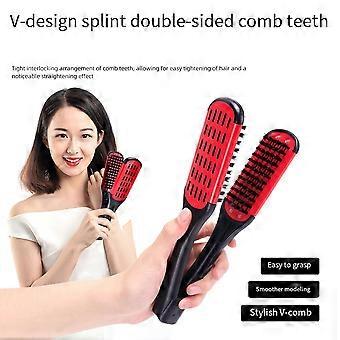 Pettine per capelli con setole di cinghiale, spazzola a doppia faccia, morsetto, strumento lisciante antistatico, pettine per capelli, stecca per capelli, rosso rosa