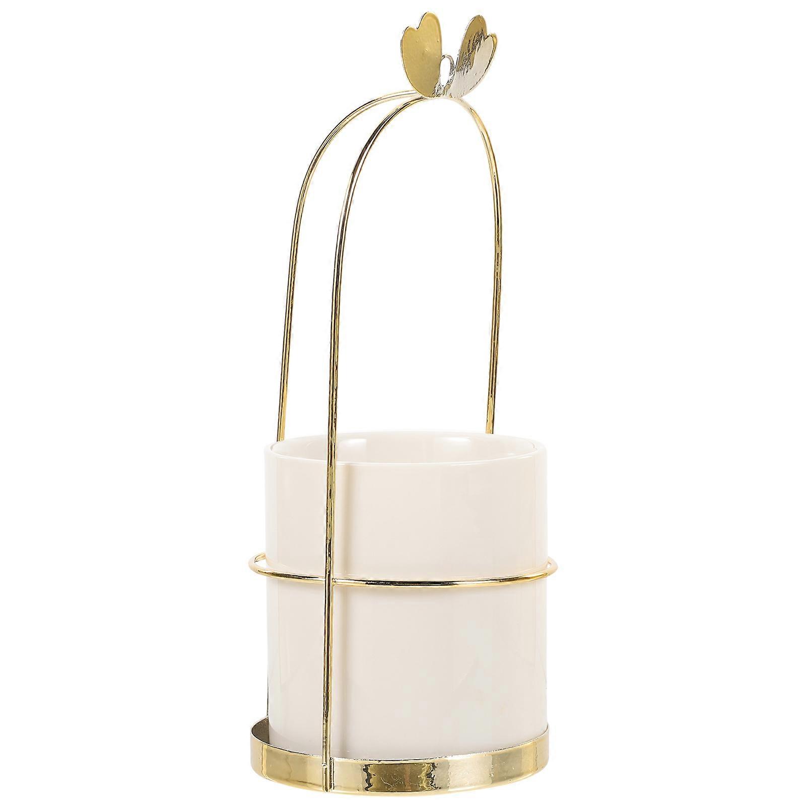 Golden Ceramic Utensil Storage Jar for Kitchen Tableware Holder