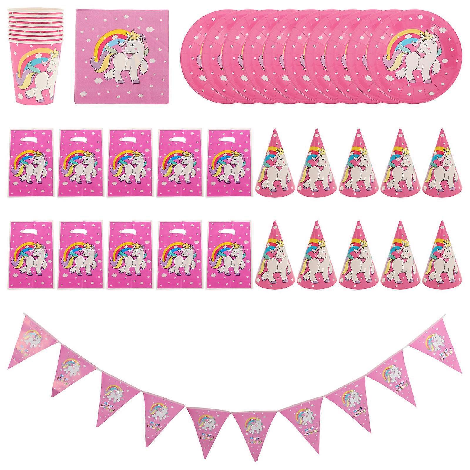 Birthday Tableware Set Paper Tableware for Party Use 1Set Pink Theme