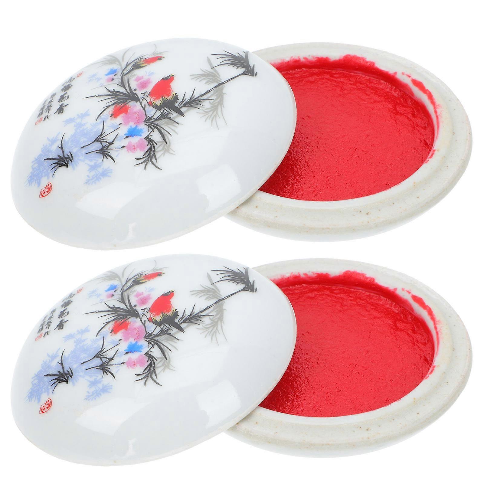 Zhusha Ceramic Red Inkpad for Calligraphy 2Pcs Inkpads Portable
