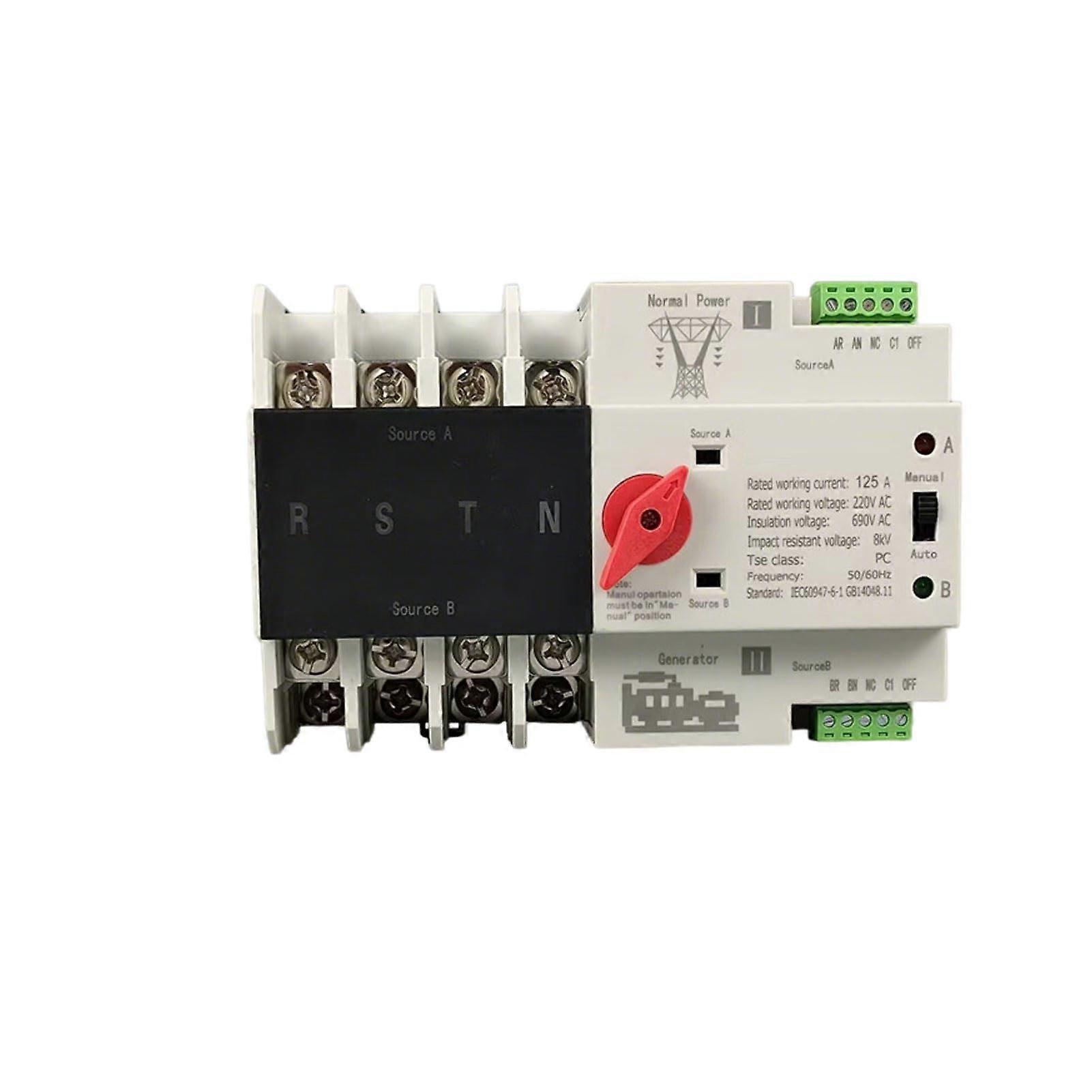 100A Dual Power Automatic Transfer Switch for Generator and Grid with Solar Priority DIN Rail Mount