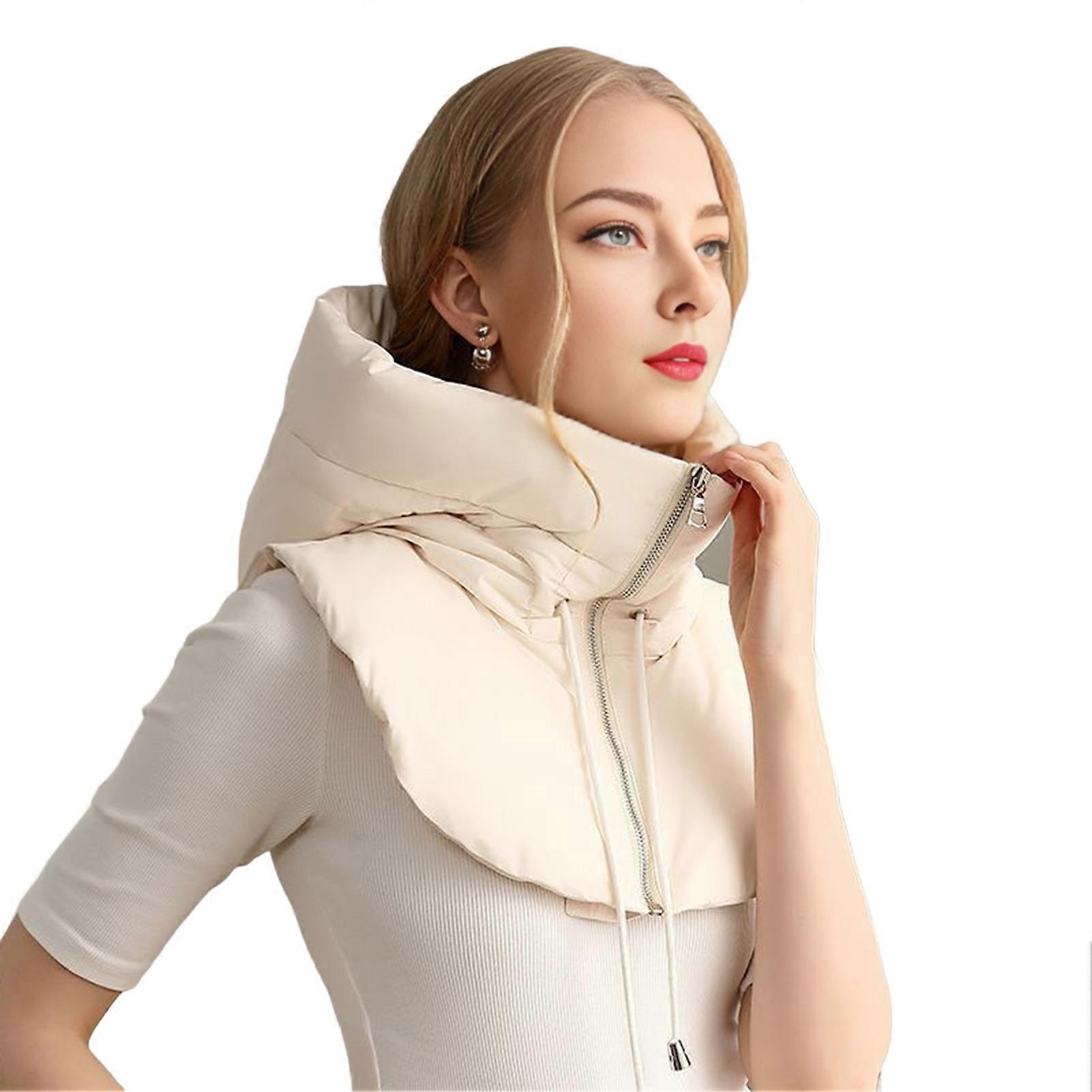Fake Collar Hood Drawstring Zipper Placket Puffer False Collar Solid Color Down