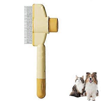 Self-Cleaning Flea Comb for Cats and Dogs, Yellow Fur Brush for Removing Matted Hair