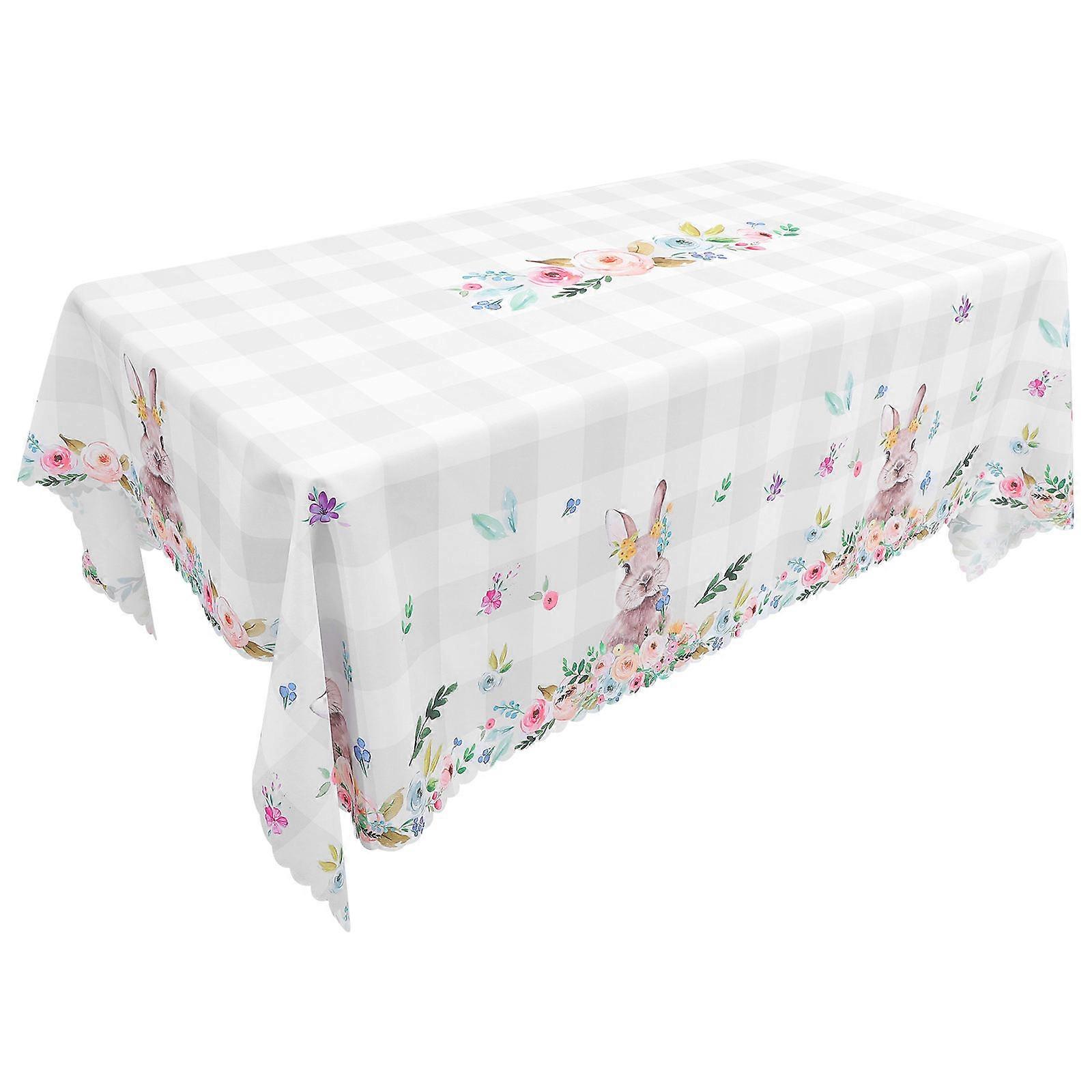 Easter Tablecloth Spring Table Runner for Home 1 Piece White Table Cover