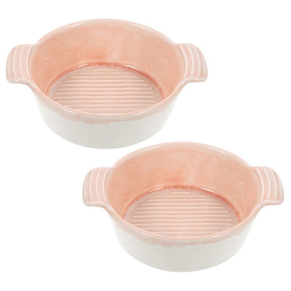 Ceramic Baking Dish Set Double Handled Baking Bowl for Home 2Pcs Pink