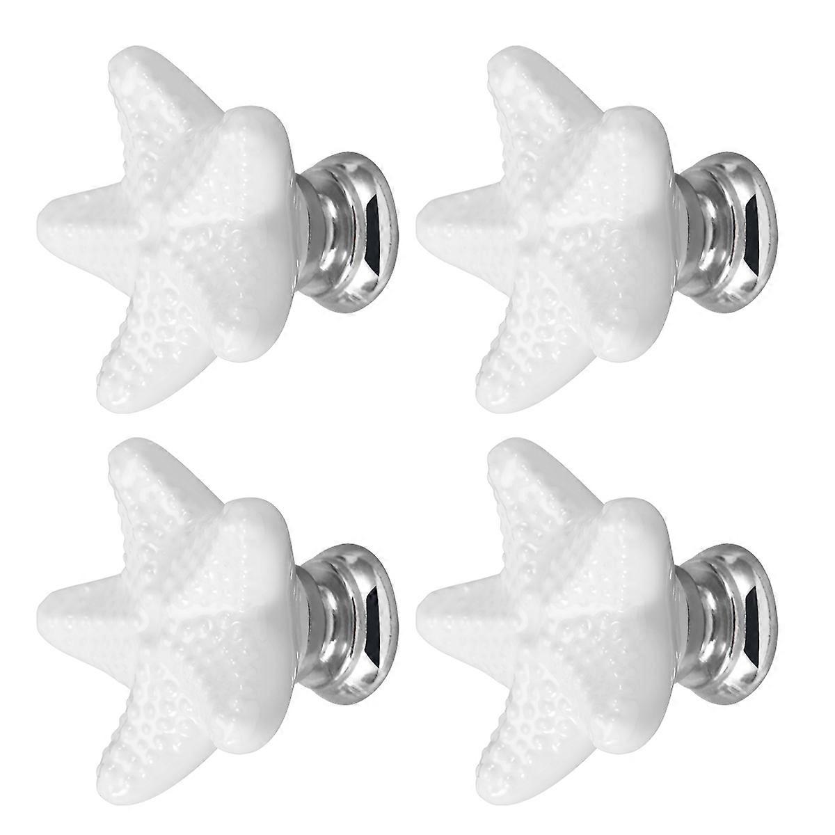Drawer Knobs Ceramic Sea Star Pull Handles for Cupboard 4Pcs White