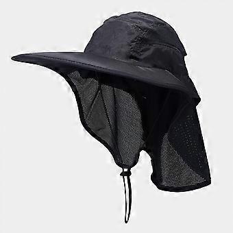 Mens UPF 50+ Sun Protection Cap Wide Brim Fishing Hat with Neck Flap, Dark Blue