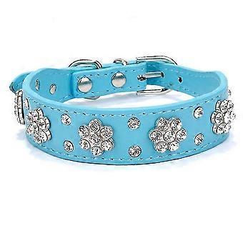 Cute Flower Rhinestone Cat Dog Collar Shiny Collar Pu Leather Collar