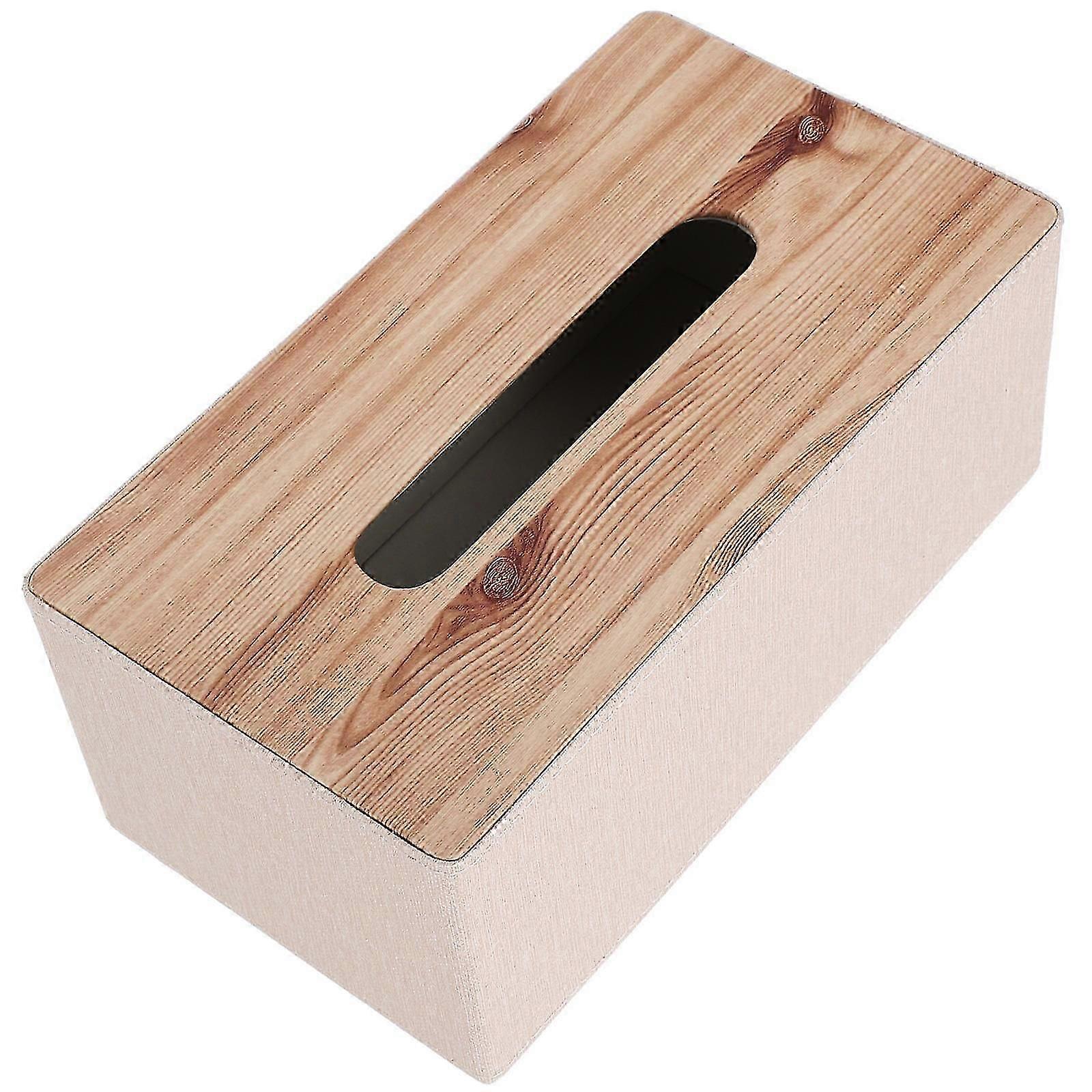 Rectangular Tissue Box Holder Beige for Home Use PU Cover