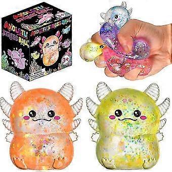 Glitter Axolotls Squishies Toy, Soft Stretchy Axolotls Stress Balls, Fidget Toy for Anxiety Relief and Sensory Play, Pocket Size Squeeze Toys for Part