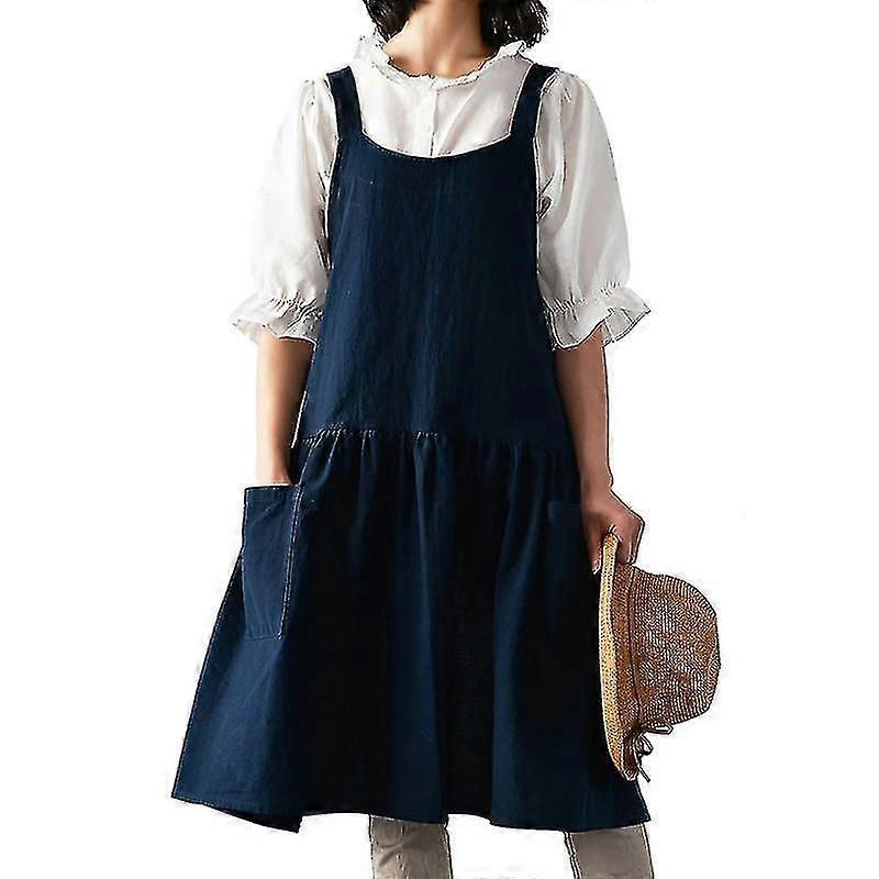 Washable Cotton Linen Kitchen Apron With Pockets