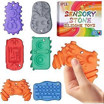 Fidget-leksaker för barn vuxna, 6 st texturerade sensoriska stenar autism ADHD lugnande silikon oro klassrumspriser - tysta fidgets leksaker elever ångestlindring