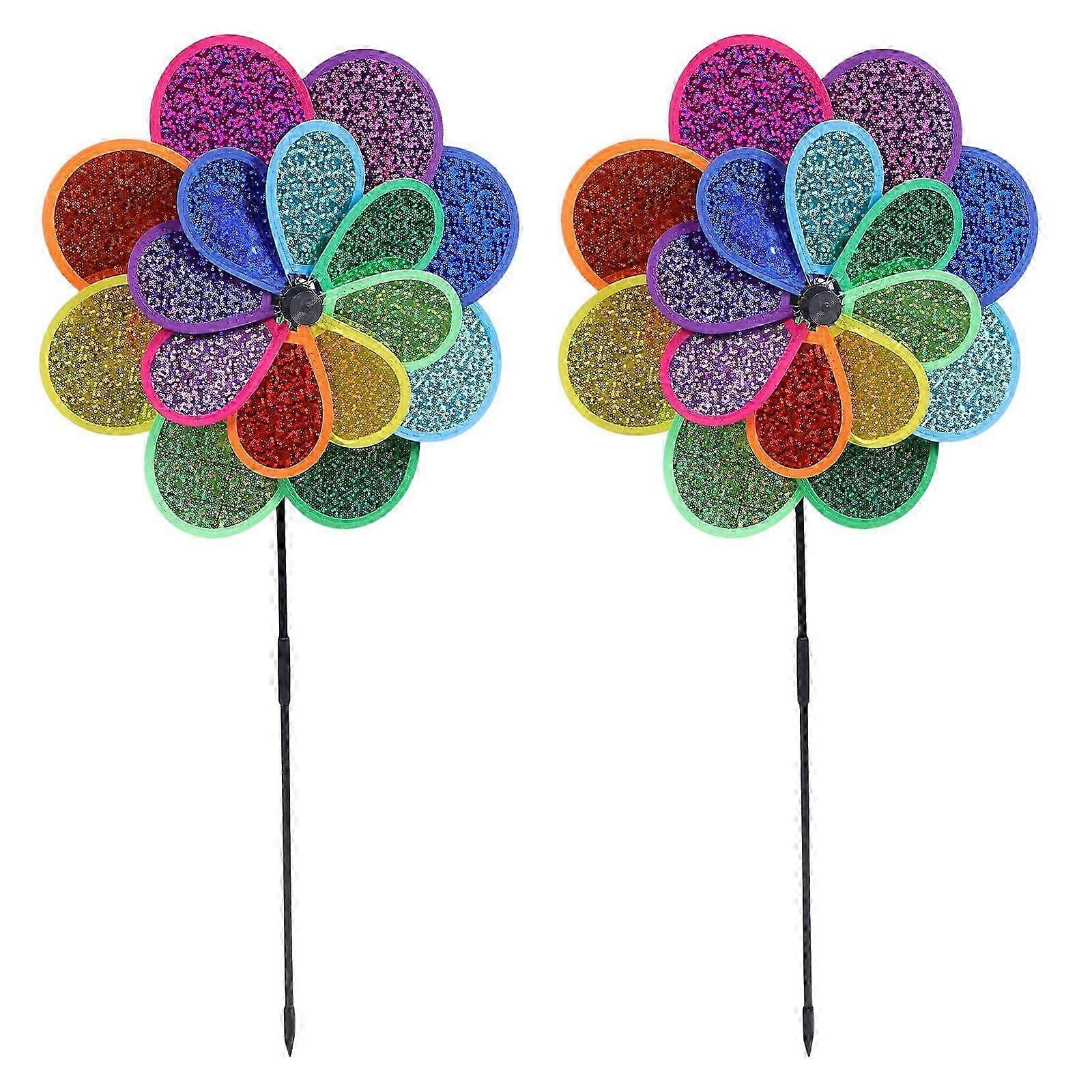 Backyard Double Layer Windmill Toy Garden Windmill Stake for Decor 2Sets