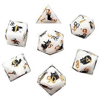 Kawaii Sharp Edge DND Dice Set - 7-Piece Cute Cat Sticker Polyhedral Dice compatible withD&D 5E, Critical Roll & Anime RPG Fans