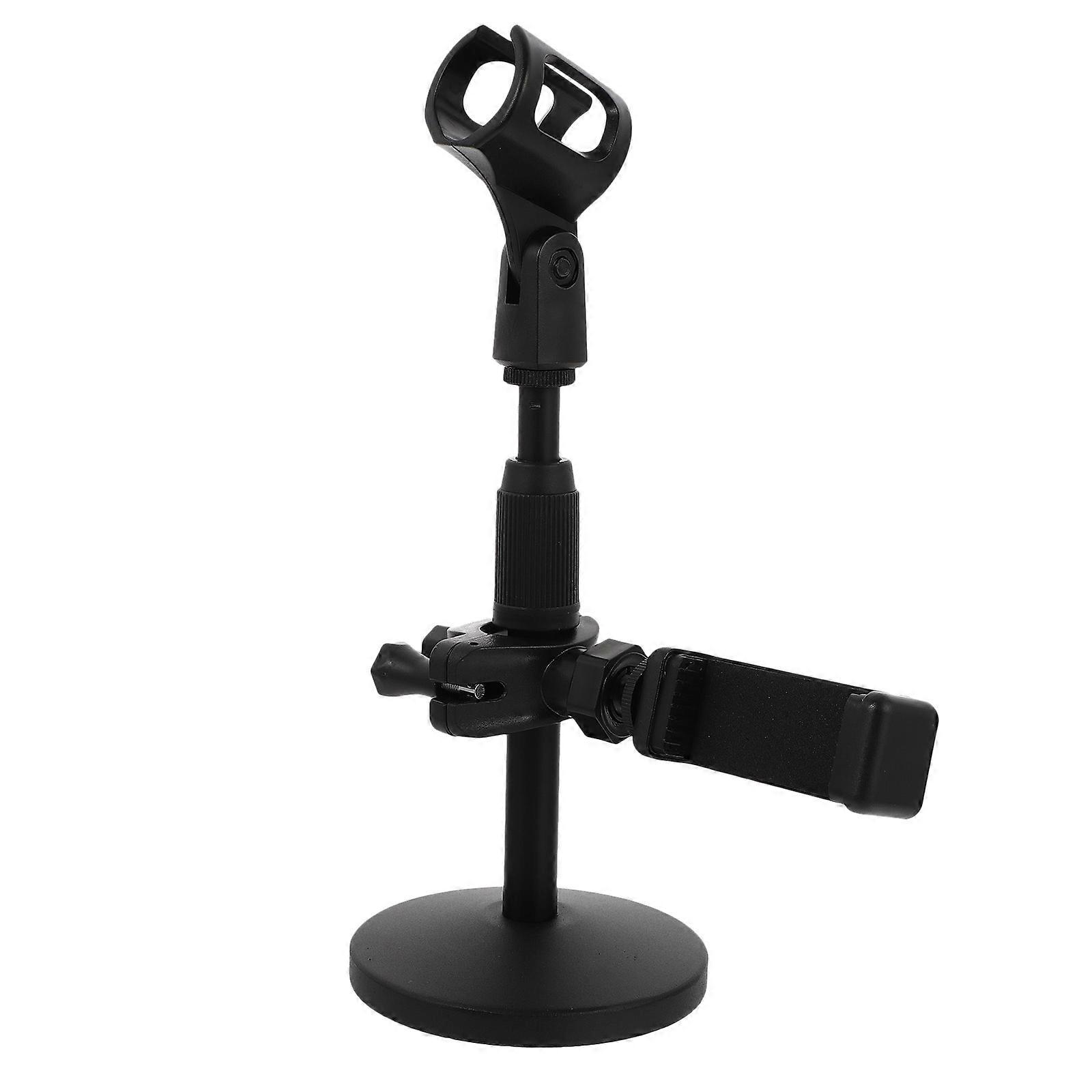 1pc Desktop Microphone Stand Adjustable Table Mic Stand with Phone Bracket