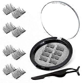 Dual Magnetic Eyelashes, 0.2mm Ultra Thin Magnet, Light weight & Easy to Wear, Best 3D Reusable Eyelashes with Applicator (8 PC with Tweezers)