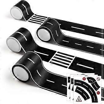 Removable Toy Car Road Tape Stickers for Kids, 4 Rolls Roadway Tape with Curves,for Birthday / Racing Party Decoration