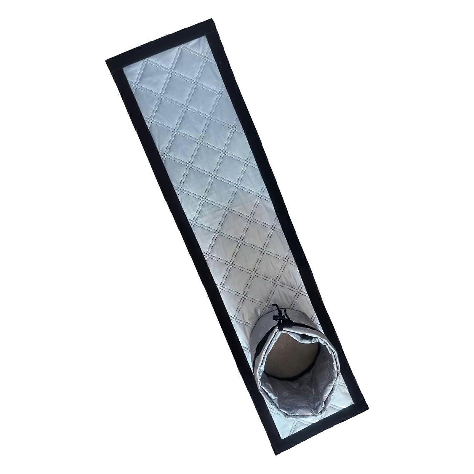 Portable Air Conditioner Hose Pass-Through Panel with Silver Patterned Face, Dark Trim and Cord Closure Opening Multicolor