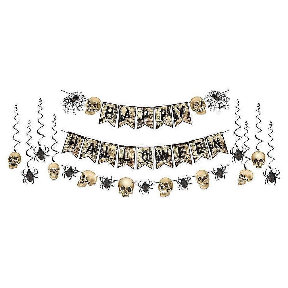 Halloween Decorations 3 Sets Skull Spider Hanging Banners