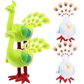 4Pack Wind Up Peacock Jumping Toys for Kids, ABS Clockwork Action, Safe Rounded Edges, White Green