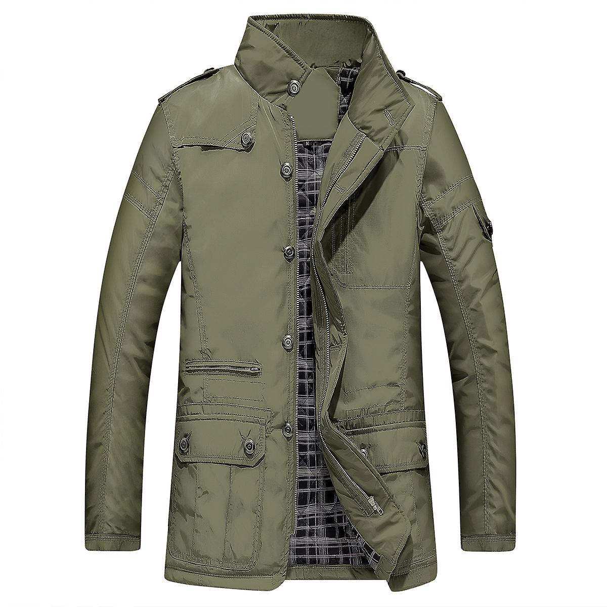 Cloudstyle Men's Warm Solid Color Stand Collar Thickened Mid Length Cotton Jacket