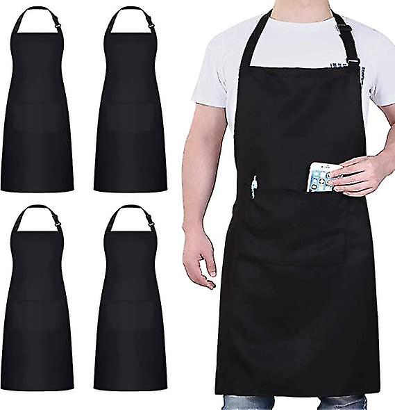 4 Pack 2 Pocket Chef Aprons Black Professional