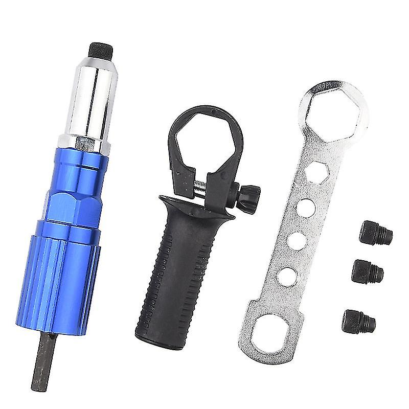 Electric Rivet Gun Adapter Kit, Professional Cordless Riveting Drill Adapter Riveter Insert Nut Hand Tool (1set,blue)
