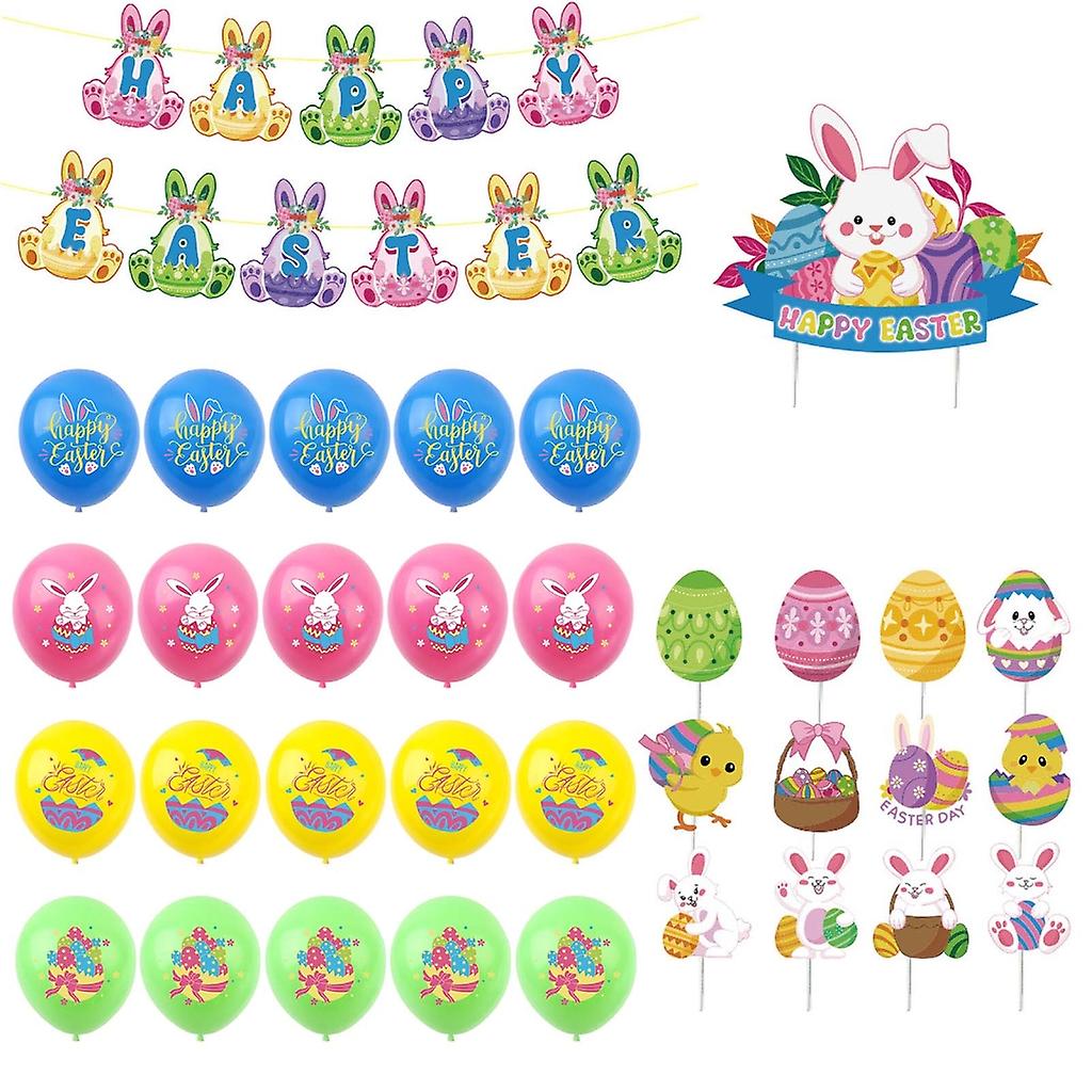 Forniture per feste di Pasqua Set di palloncini per uova di coniglio Banner Decorazione Oggetti di scena