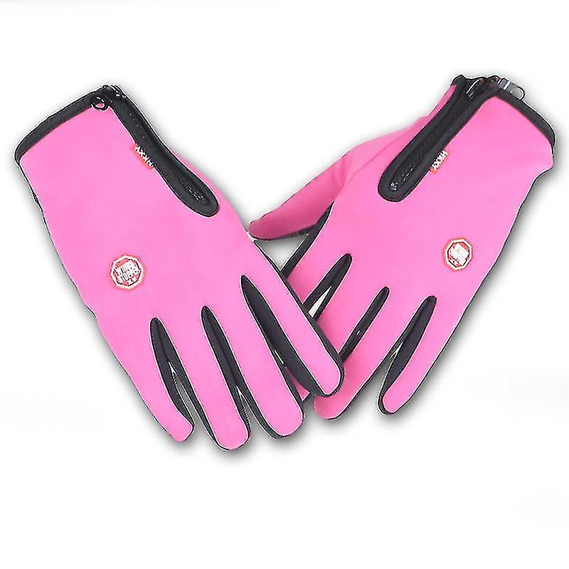 Outdoor Autumn And Winter Sports Men Plus Velvet Touch Screen Warm Ski Bike Riding Warm Gloves-pink L